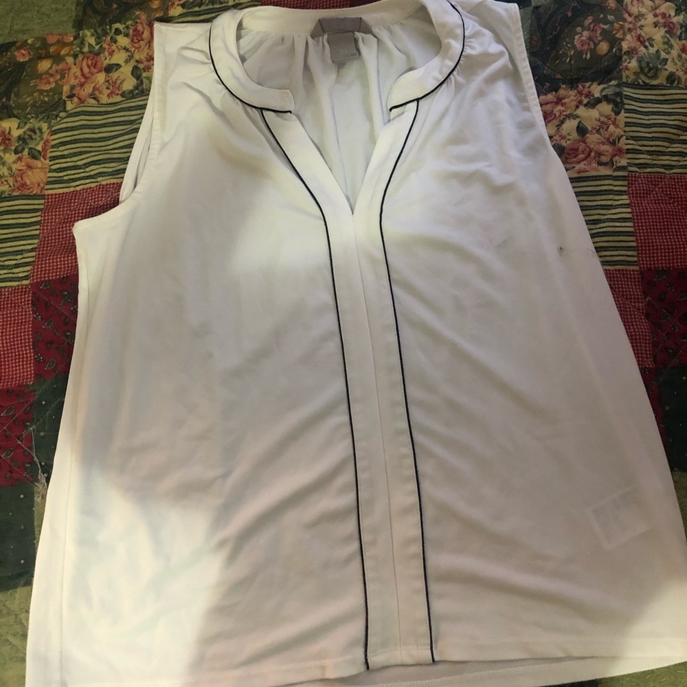 H&M V-Neck White Blouse with Black Trim